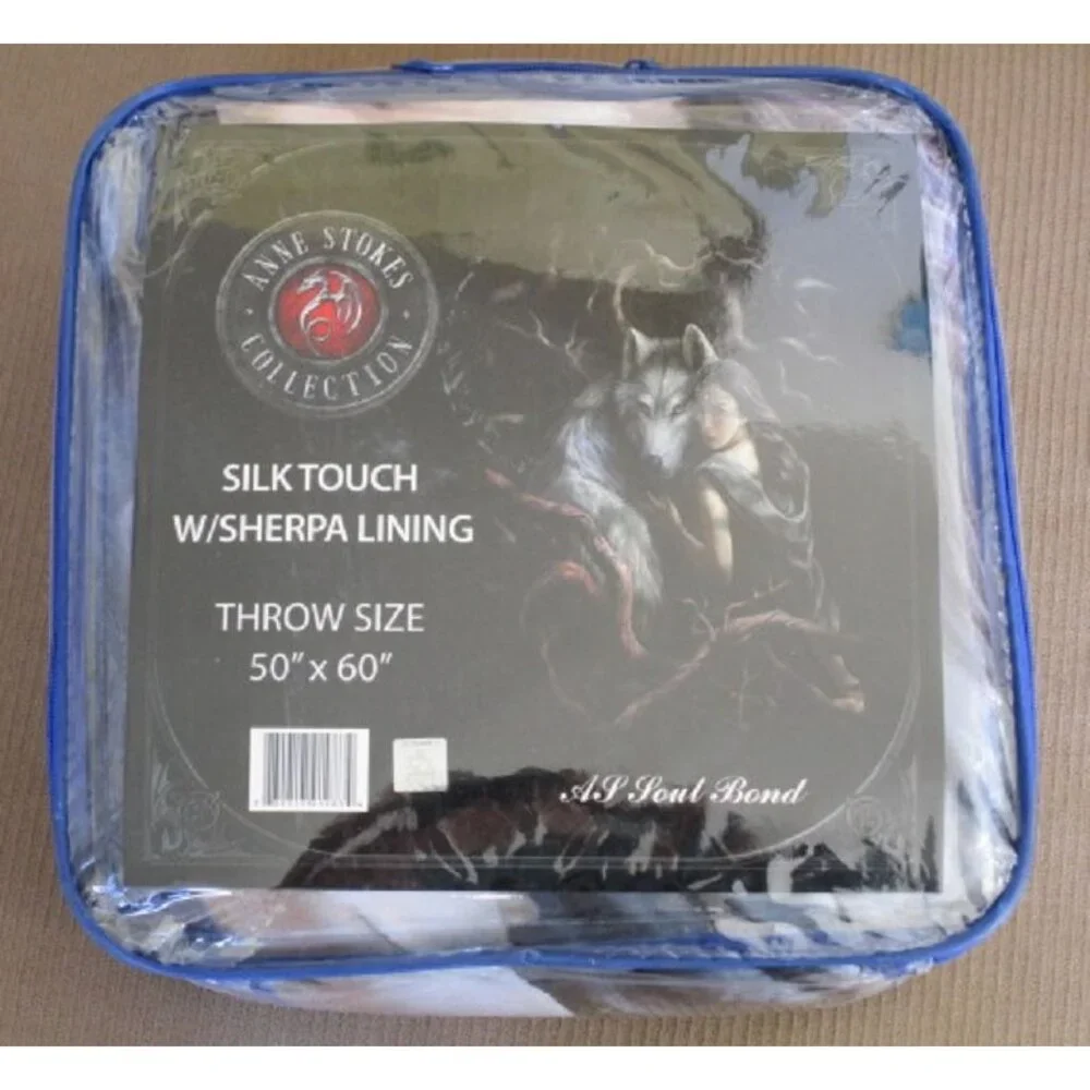 New Anne Stokes Soul Bond Fairy Wolf Plush Throw Gift Blanket Sherpa Angel Art
